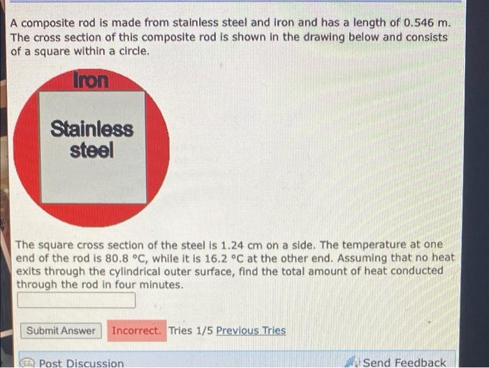 Solved A composite rod is made from stainless steel and iron