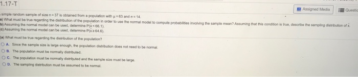Solved 1.17-T Assigned Media Quest simple random sample of | Chegg.com