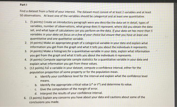 Part 1 Find A Dataset From A Field Of Your Interest Chegg Com