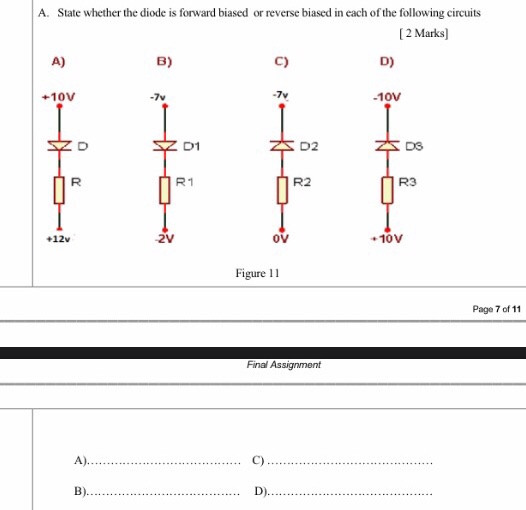 Solved A. State whether the diode is forward biased or | Chegg.com