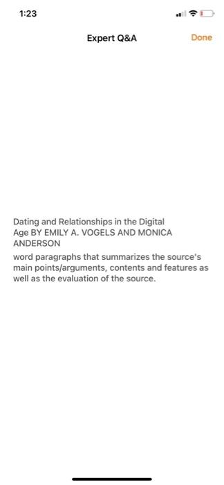 Solved Dating and Relationships in the Digital Age BY EMILY | Chegg.com
