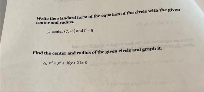 Solved Write the standard form of the equation of the circle | Chegg.com