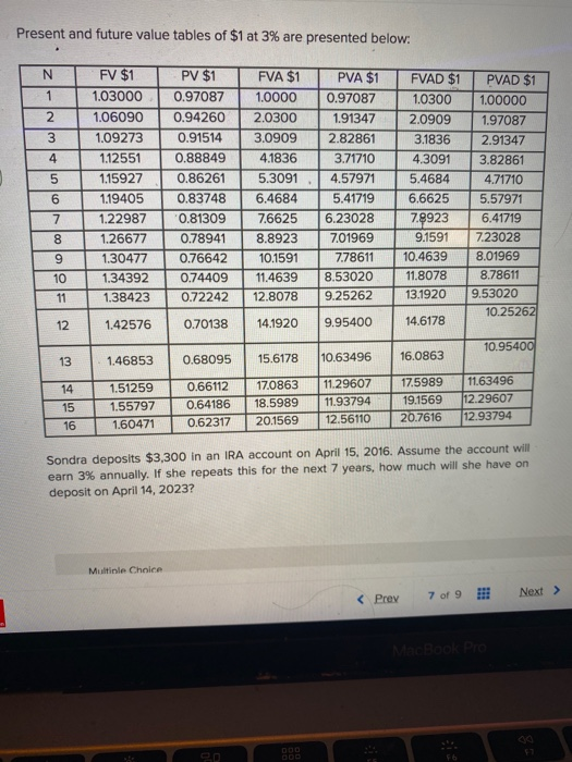 Solved Present and future value tables of $1 at 3% are | Chegg.com