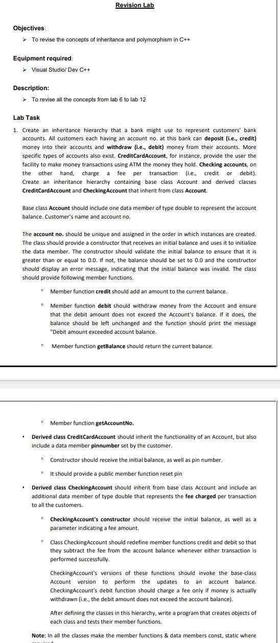 Solved Revision Lab Objectives To revise the concepts of | Chegg.com