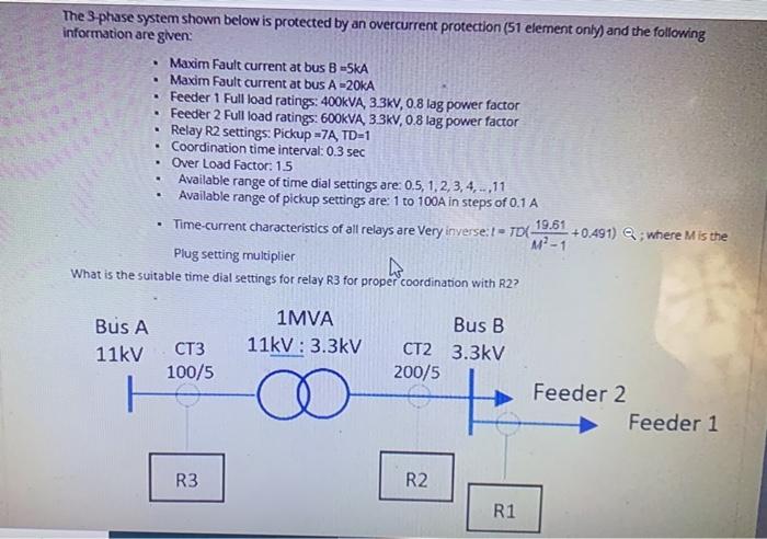 The 3 phase system shown below is protected by an | Chegg.com