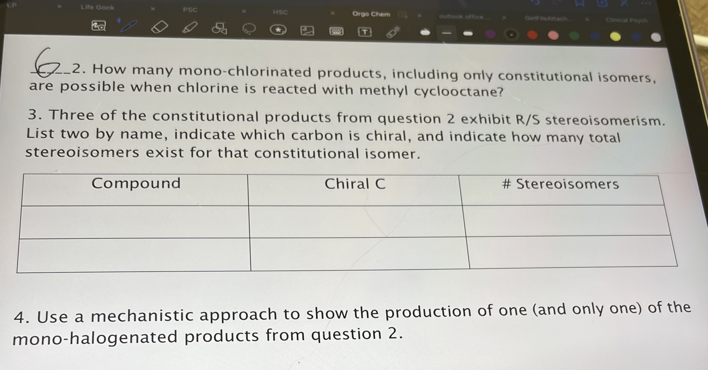 Solved 62. ﻿How many monochlorinated products, including