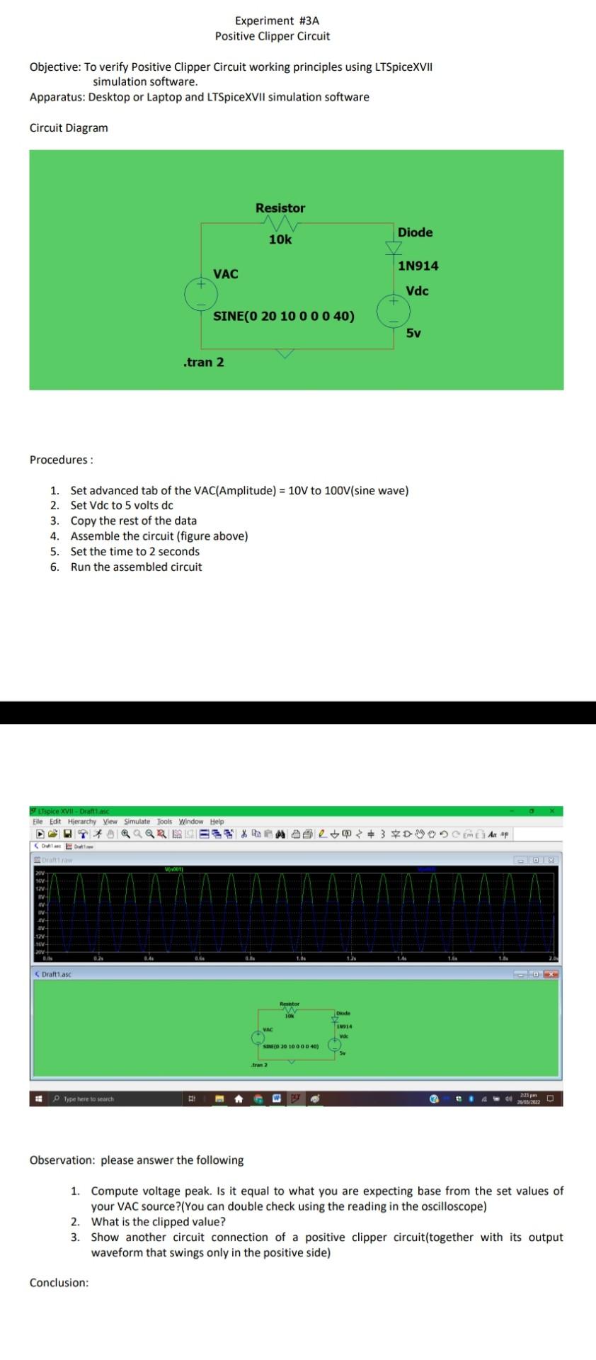 positive clipper circuit experiment