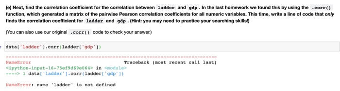 Python! (e) Next, find the correlation coefficient | Chegg.com
