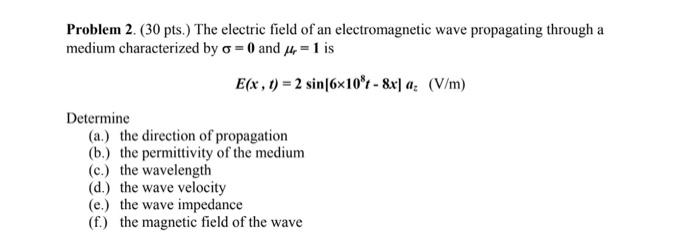 Solved Problem 2. (30 pts.) The electric field of an | Chegg.com