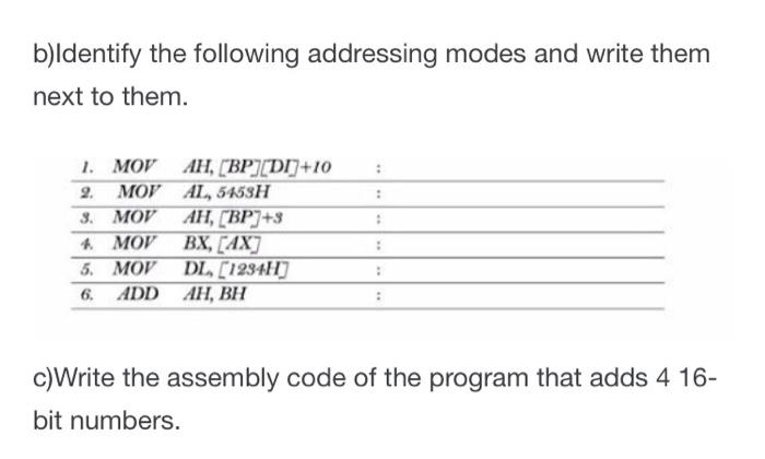 Solved b)Identify the following addressing modes and write | Chegg.com