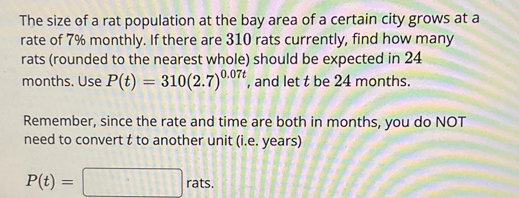 Solved The size of a rat population at the bay area of a | Chegg.com