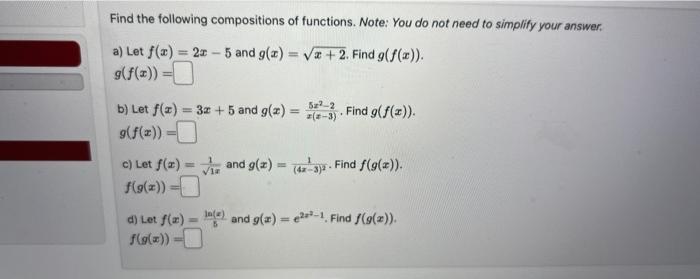 Solved Find the following compositions of functions. Note: | Chegg.com