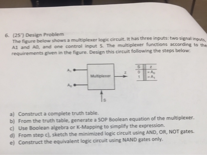 Multiplexer Problem Solved 6. (25) Design Problem The figure below shows a | Chegg.com