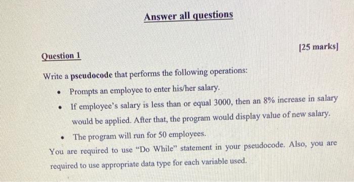 Solved Answer all questions [25 marks) Question 1 Write a | Chegg.com