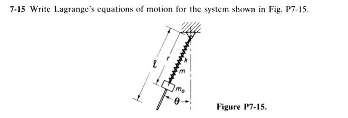 7-15 Write Lagranges equations of motion for the system shown in Fig. P7-15.
Figure P7-15.