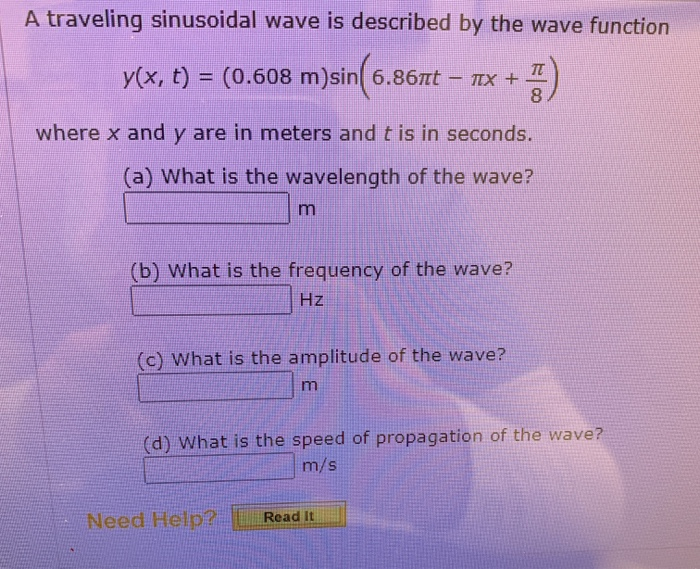 Solved A traveling sinusoidal wave is described by the wave | Chegg.com