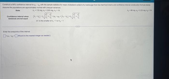 Solved Construct a 90% confidence interval for μ₁ −μ₂ with | Chegg.com