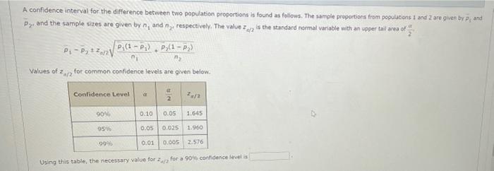 Solved A confidence interval for the difference between two | Chegg.com