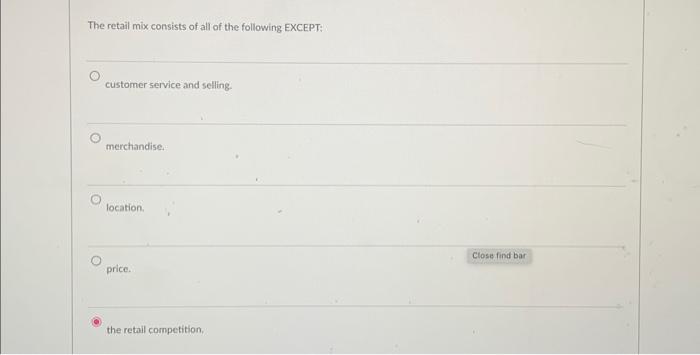 Solved The retail mix consists of all of the following | Chegg.com