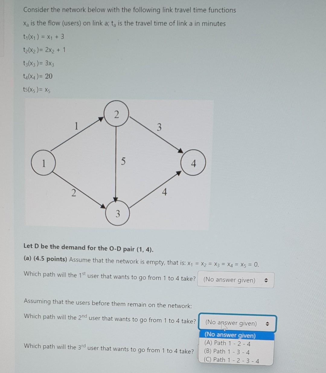 Solved Consider the network below with the following link | Chegg.com