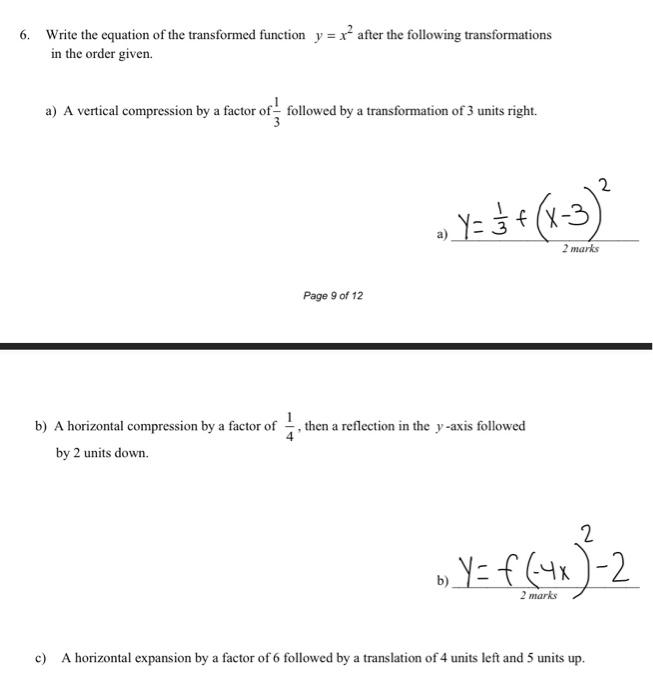 Solved 6. Write the equation of the transformed function y= | Chegg.com