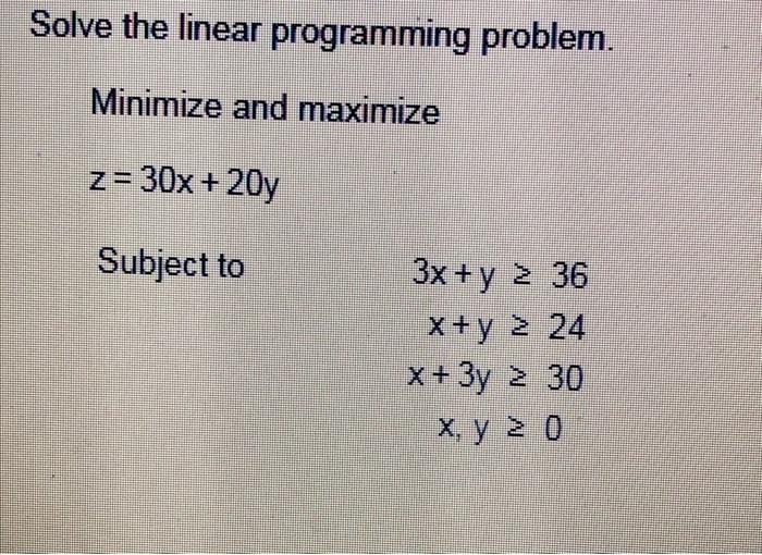 Solved Solve the linear programming problem. Minimize and | Chegg.com