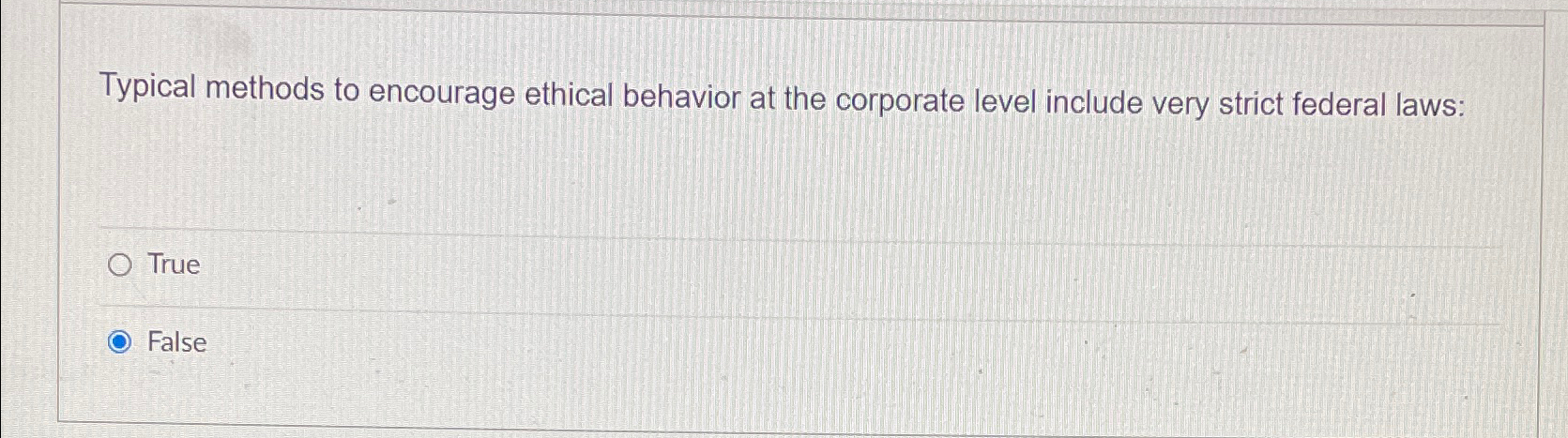 Solved Typical methods to encourage ethical behavior at the | Chegg.com