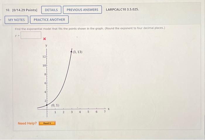 Solved find the exponential model that fits the point shown | Chegg.com