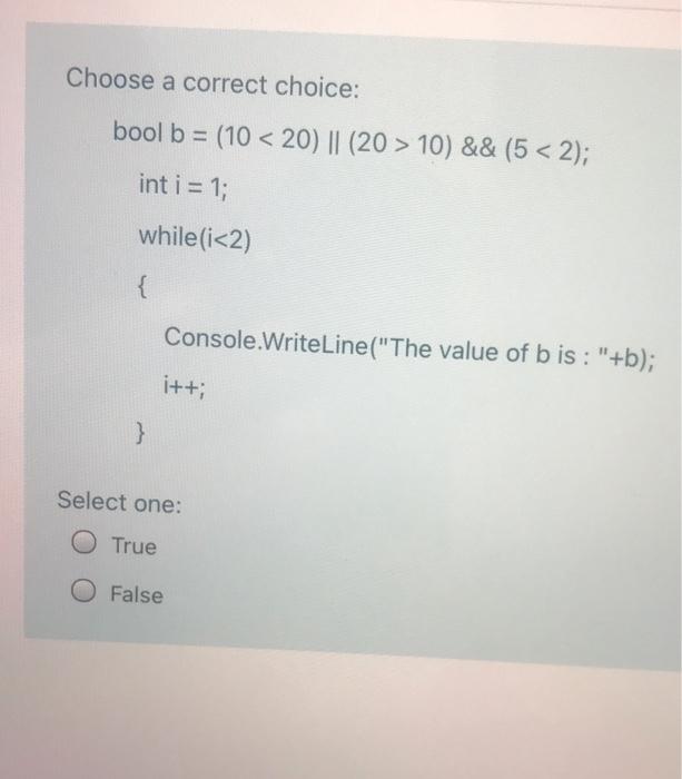 Solved Choose a correct answer: int i = 0; while (++i