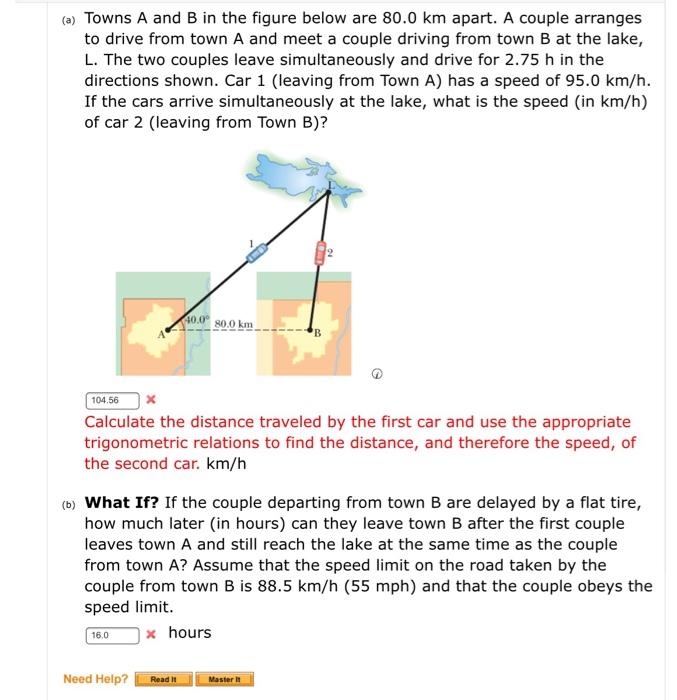 Solved (a) Towns A and B in the figure below are 80.0 km | Chegg.com