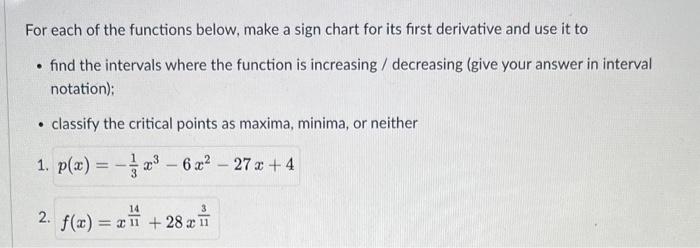 Solved For each of the functions below, make a sign chart | Chegg.com