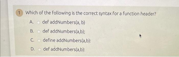Solved Which of the following is the correct syntax for a | Chegg.com