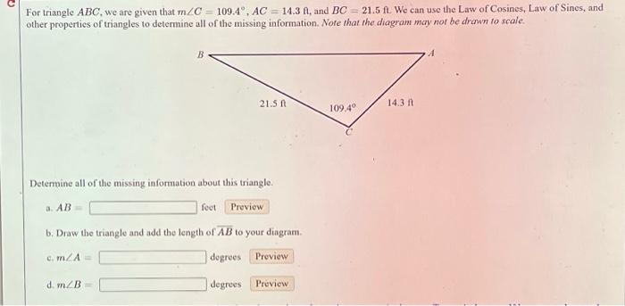 Solved For Triangle ABC, We Are Given That | Chegg.com