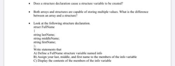 Solved • Does a structure declaration cause a structure | Chegg.com