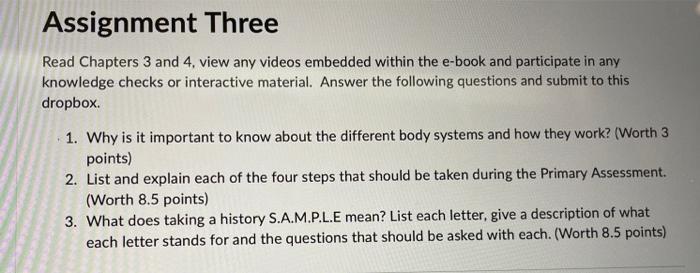 Solved Assignment Three Read Chapters 3 and 4, view any | Chegg.com