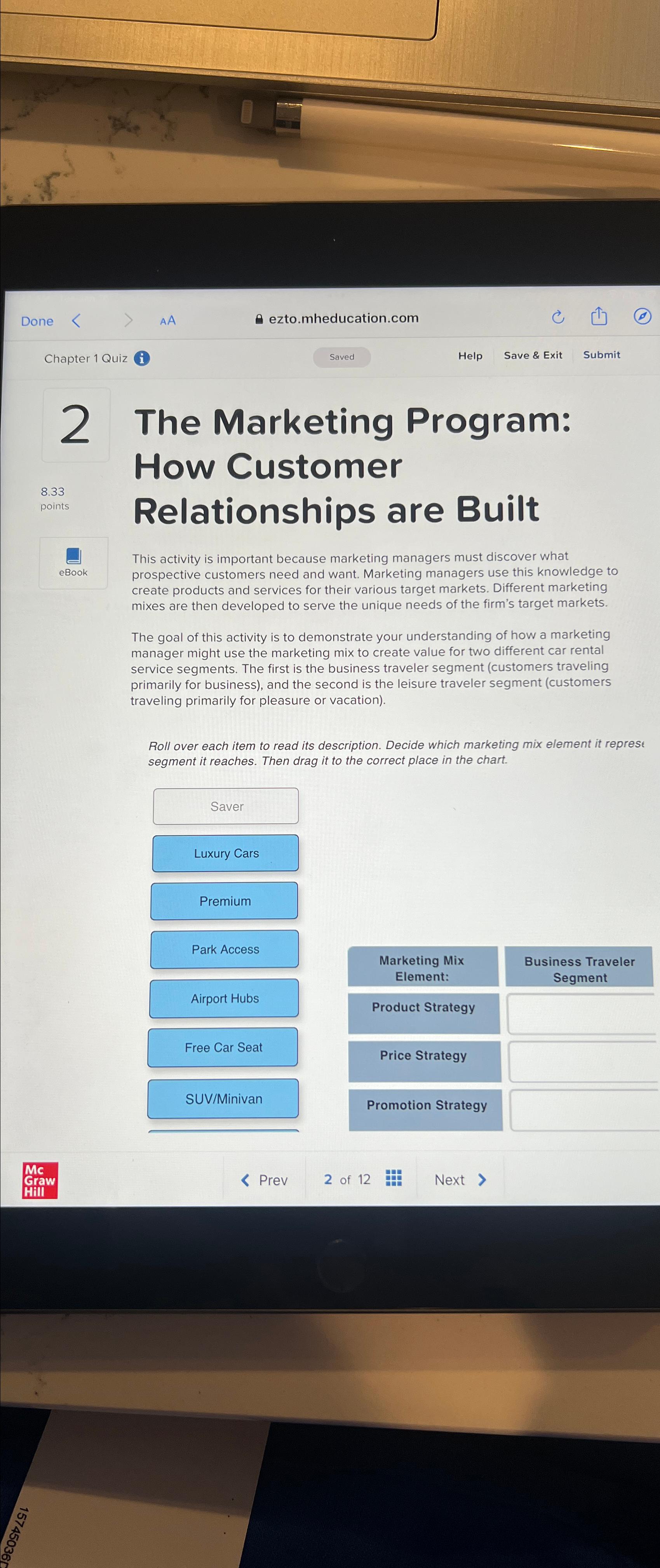 Solved Oneezto.mheducation.com๒ (Chapter 1 ﻿Quiz I2 ﻿The | Chegg.com