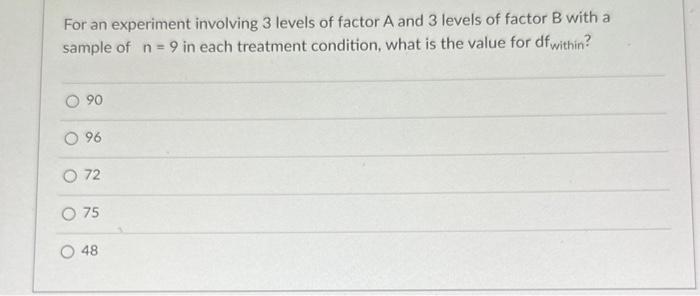 Solved For an experiment involving 3 levels of factor A and | Chegg.com