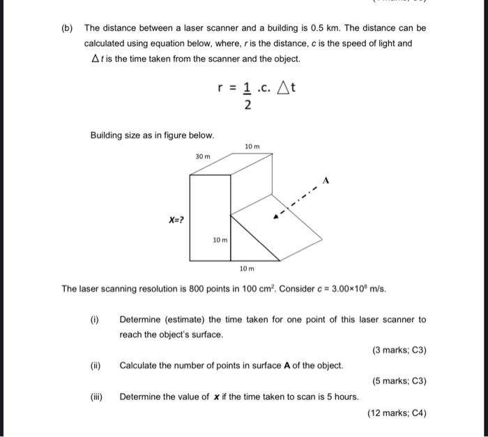 Solved (b) The distance between a laser scanner and a | Chegg.com