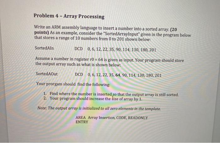 Solved Problem 4 - Array Processing Write an ARM assembly | Chegg.com
