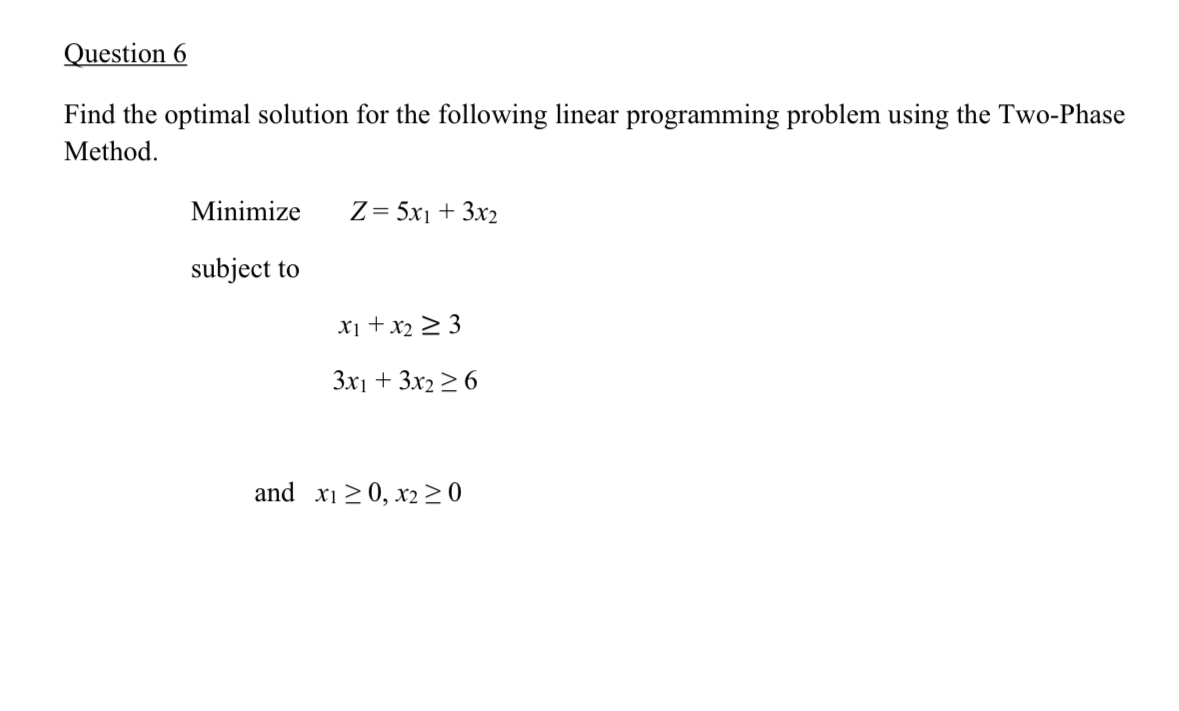 Solved Question 6Find the optimal solution for the following | Chegg.com