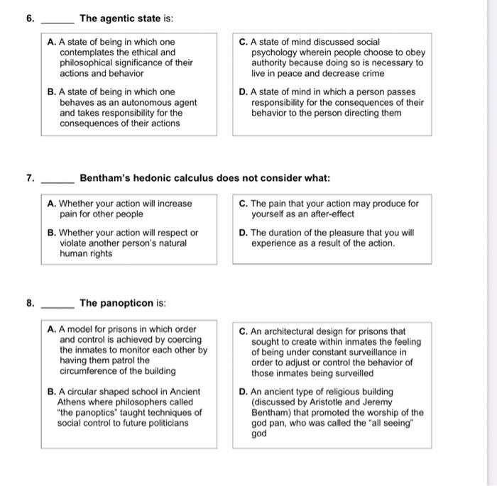Solved 6 6. The agentic state is: A. A state of being in | Chegg.com