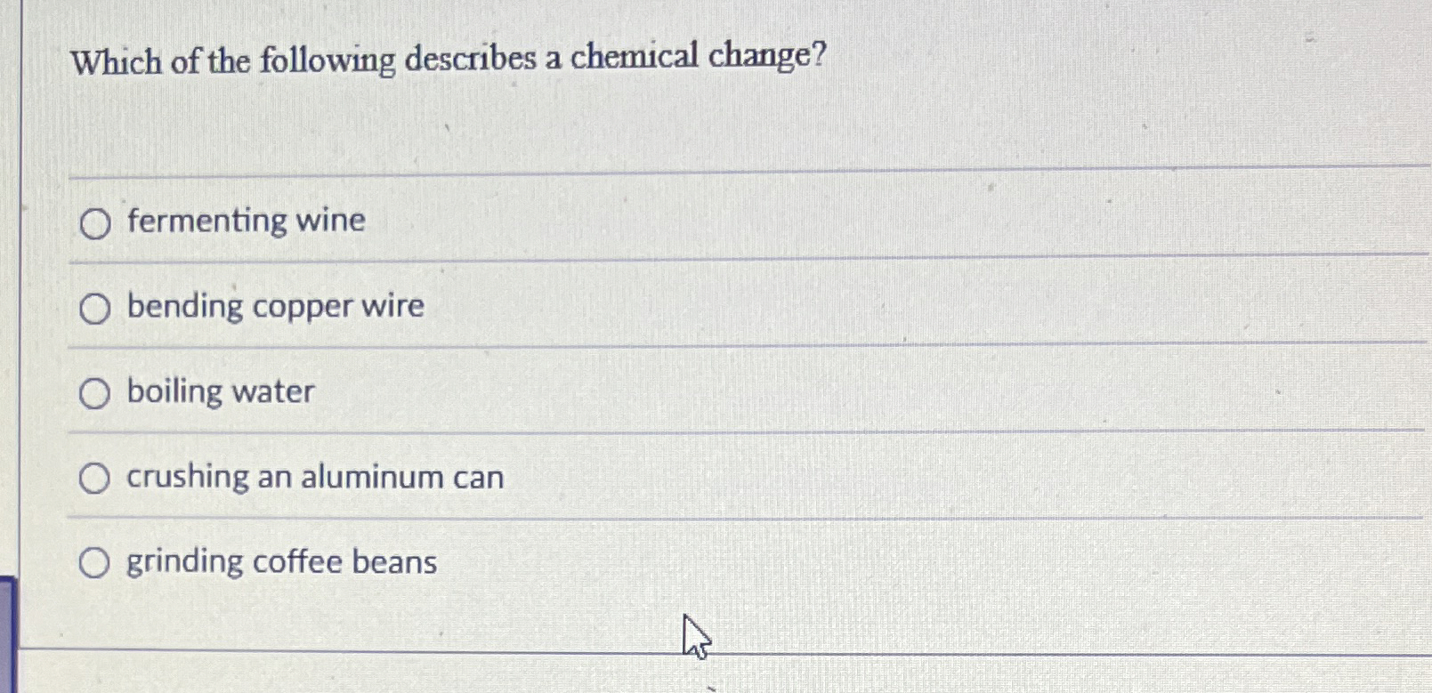 Solved Which of the following describes a chemical | Chegg.com