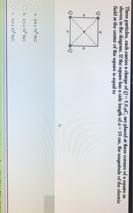 Solved Three particles, each carries a charge of Q=5.0 uC, | Chegg.com