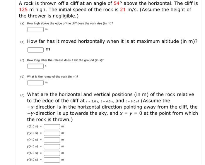 Solved A rock is thrown off a cliff at an angle of 54° above | Chegg.com