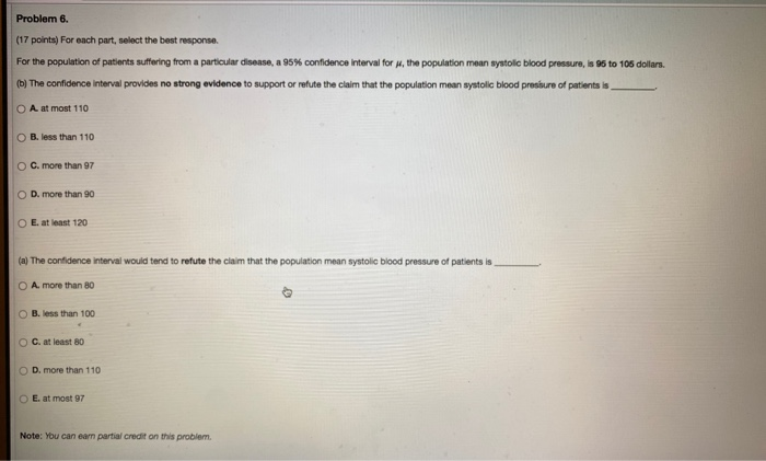 Solved Problem 6. (17 Points) For Each Part, Select The Best | Chegg.com