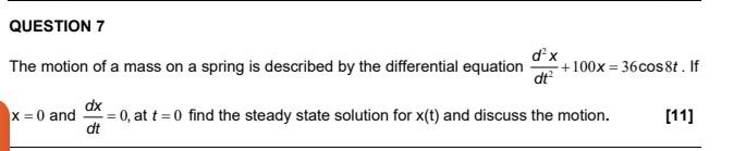 Solved The Motion Of A Mass On A Spring Is Described By The | Chegg.com