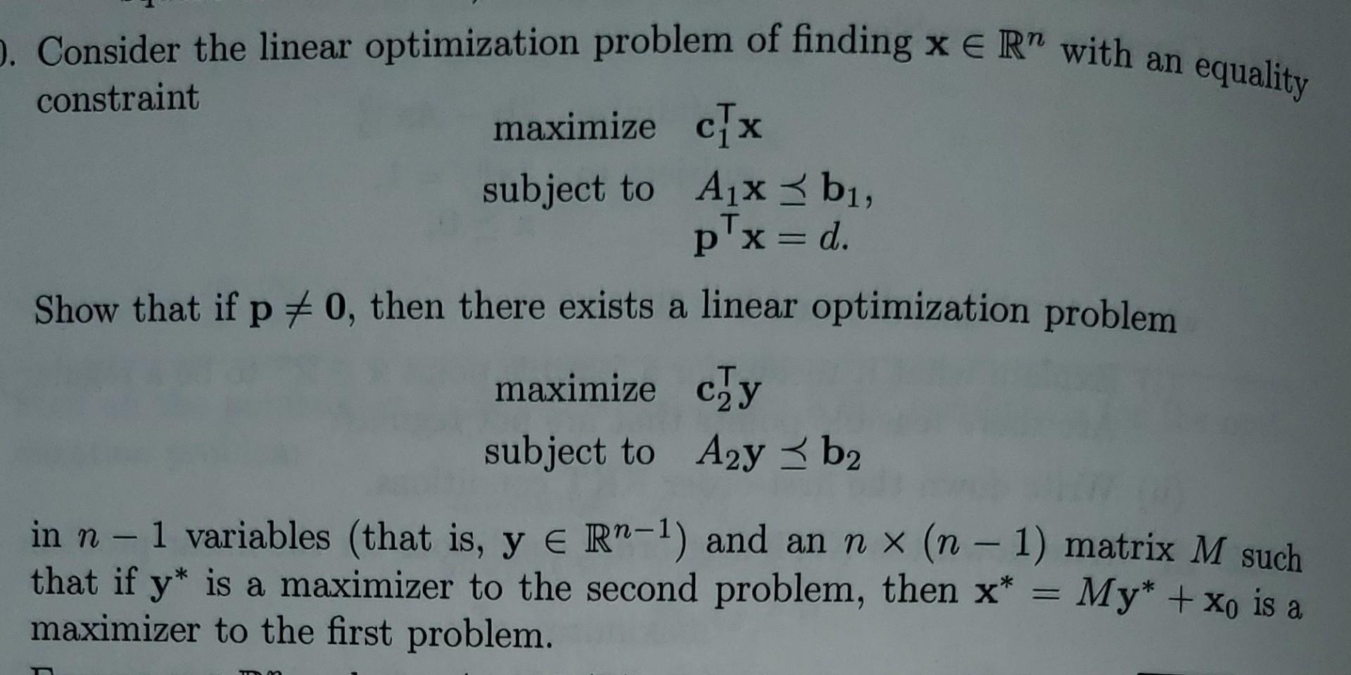 Solved Consider The Linear Optimization Problem Of Finding | Chegg.com