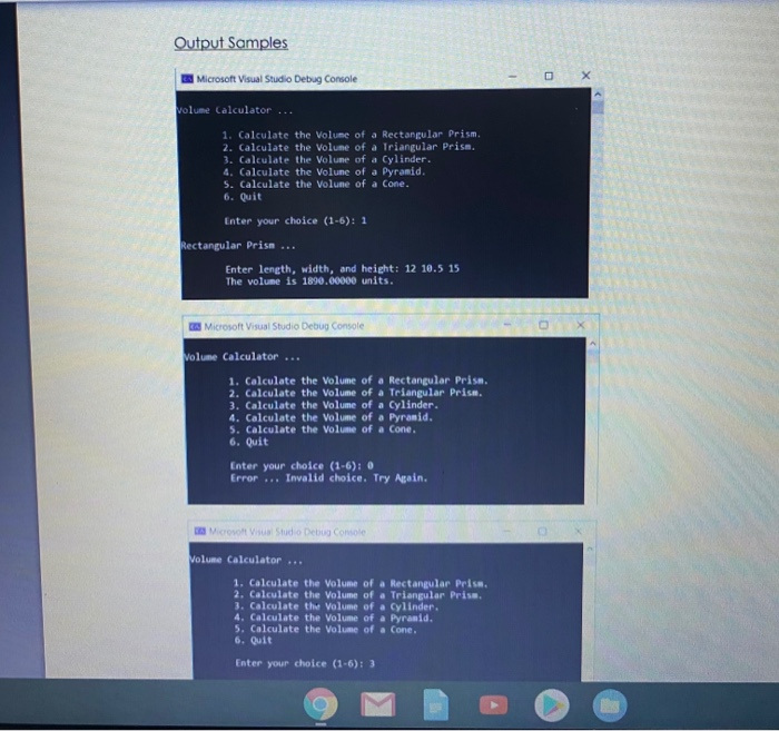 Solved Programming Challenge - Volume Calculator (100 pts) | Chegg.com