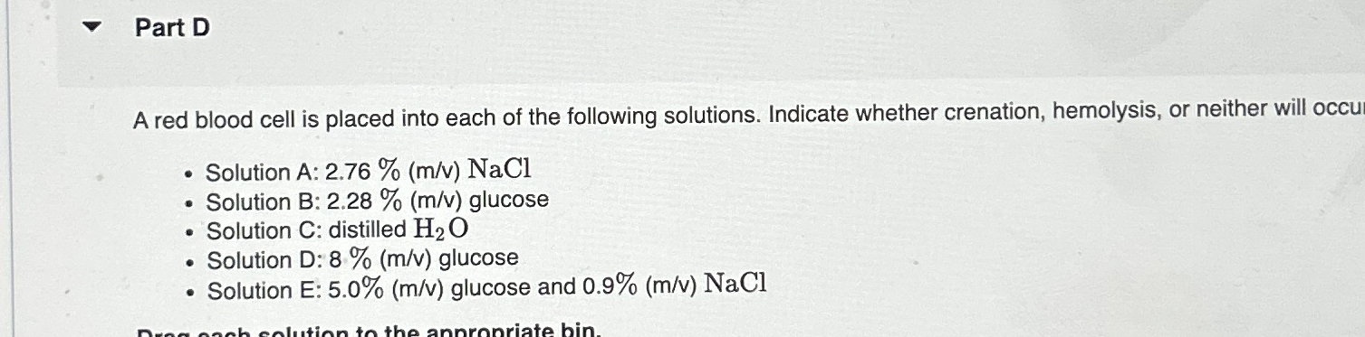 Solved Part DA red blood cell is placed into each of the | Chegg.com