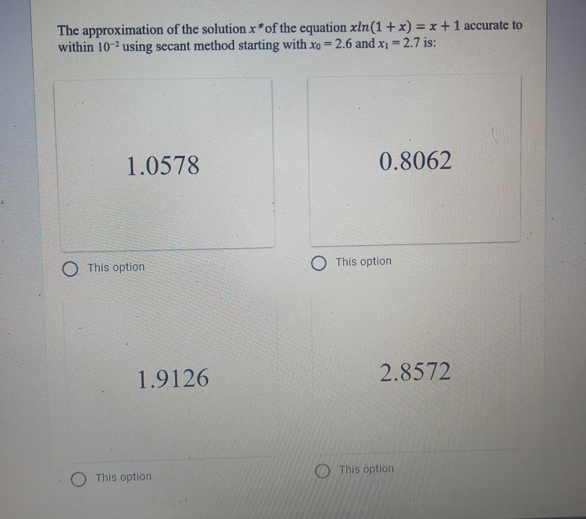 Solved The approximation of the solution x* of the equation | Chegg.com